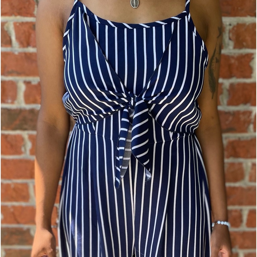 Blue and white romper